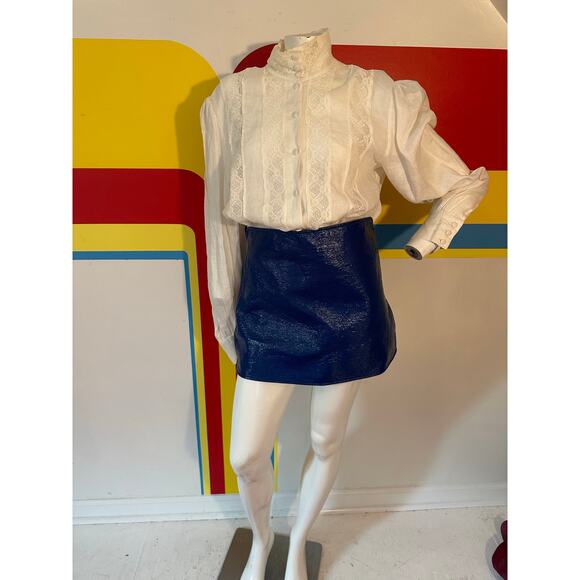 Y2K does 60s vintage Courrèges blue vinyl mini skirt s m designer space age - Picture 7 of 9